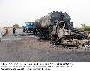 burnt NATO oil tanker that was  destroyed in armed attack by unknown miscreants, at Mithri area Sibi